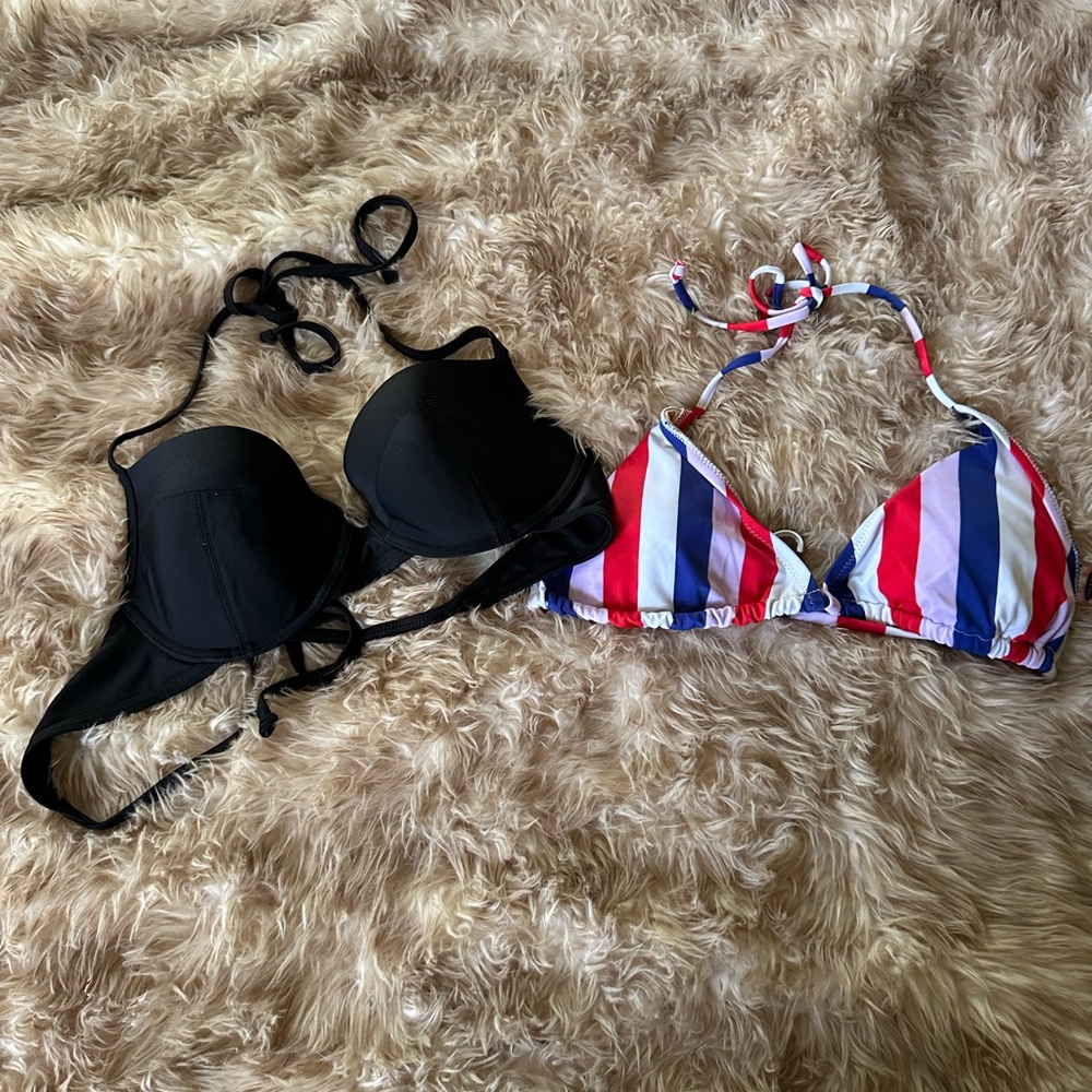 Old Navy Black and Striped Bikini Top Set